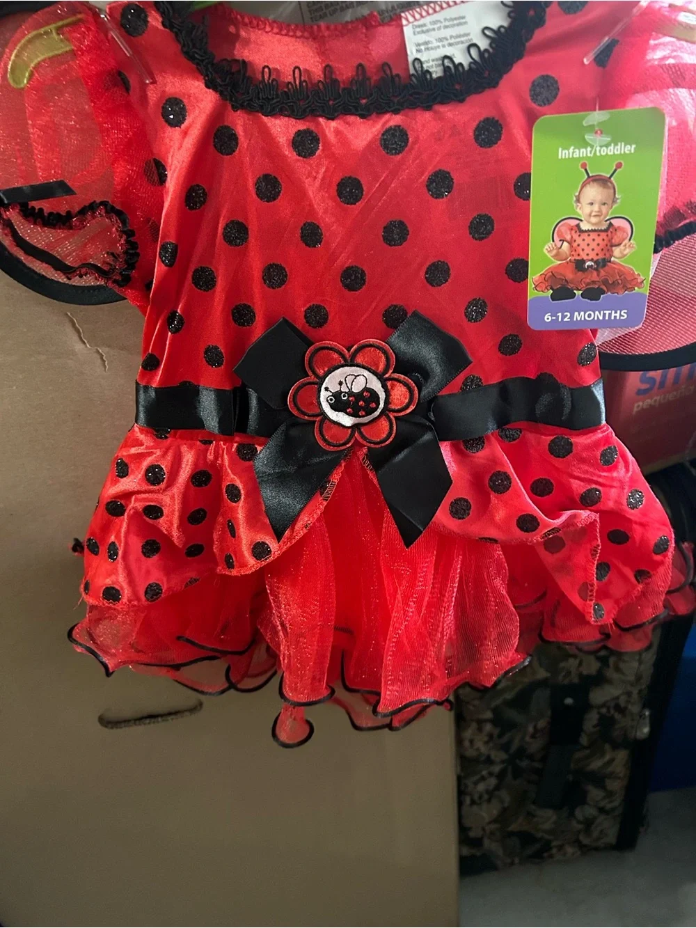 Infant Ladybug Costume Dress with Headband and Wings - Red